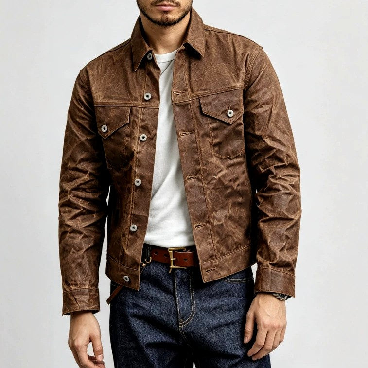 Barry - Men's Textured Snap-Button Trucker Jacket 5