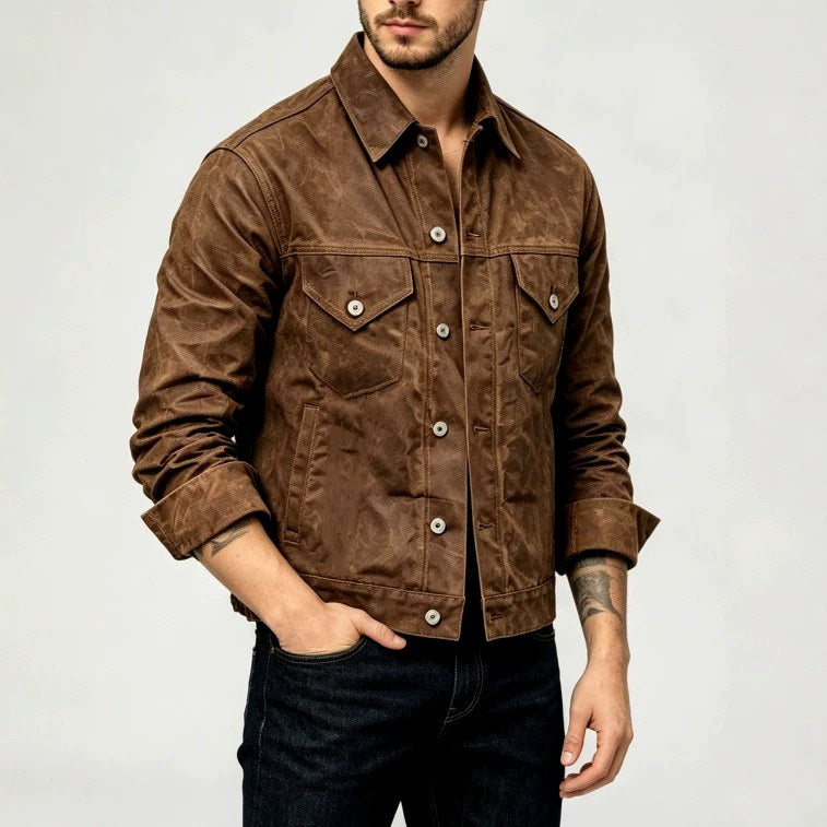 Barry - Men's Textured Snap-Button Trucker Jacket 6