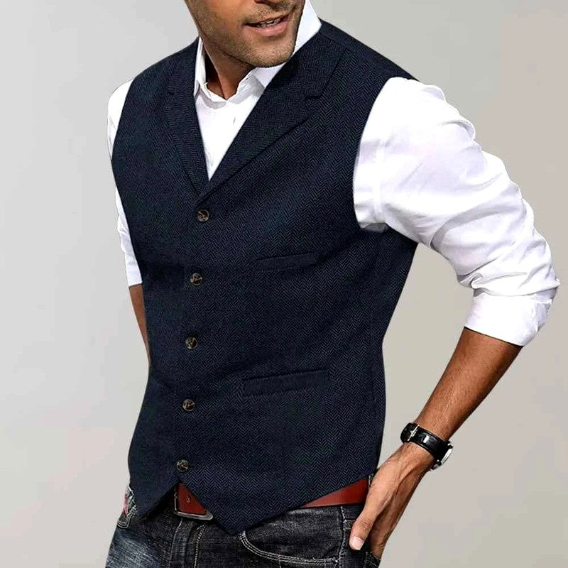Bastien - Men's Herringbone V-Neck Tailored Waistcoat 2