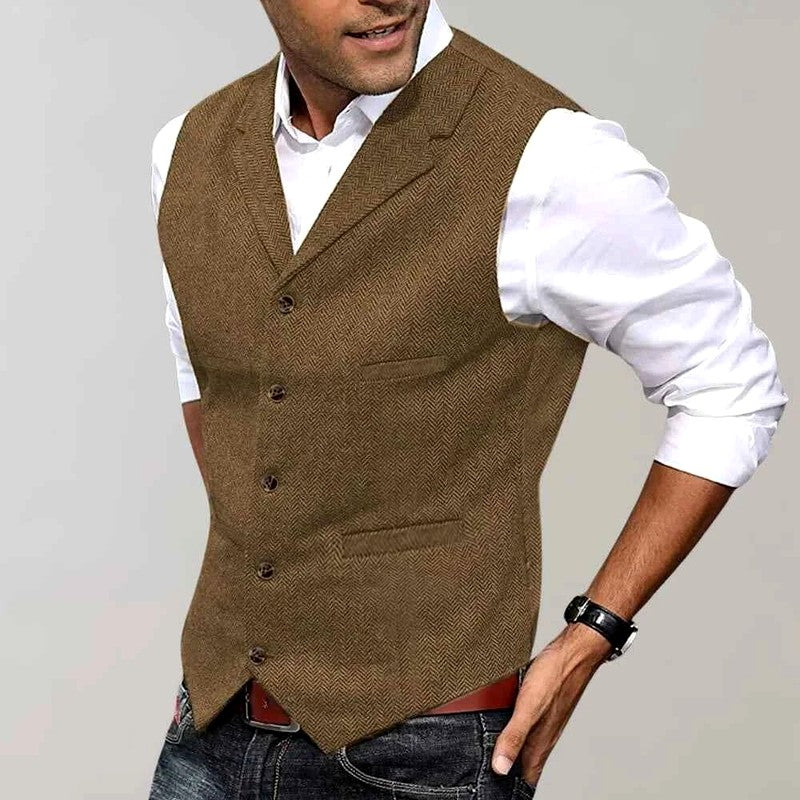 Bastien - Men's Herringbone V-Neck Tailored Waistcoat 5