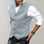 Bastien - Men's Herringbone V-Neck Tailored Waistcoat 6