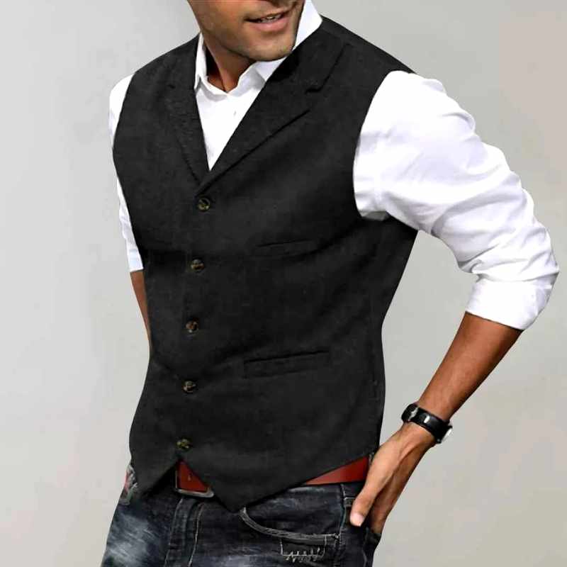 Bastien - Men's Herringbone V-Neck Tailored Waistcoat 7