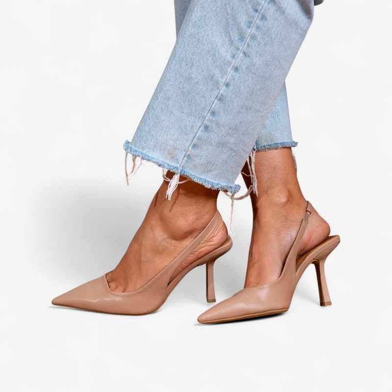 Ivory - Women's Leather Pointed Toe Slingback Heels