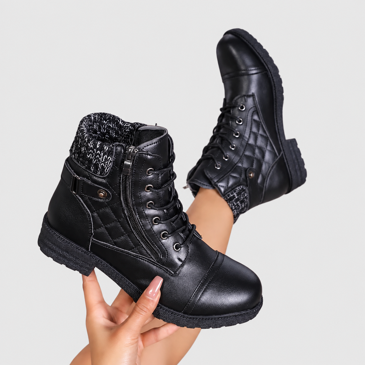 Beatrice - Women's Quilted Leather Ankle Boots with Side Zip