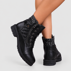 Beatrice - Women's Quilted Leather Ankle Boots with Side Zip