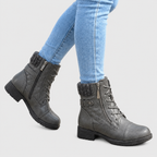 Beatrice - Women's Quilted Leather Ankle Boots with Side Zip