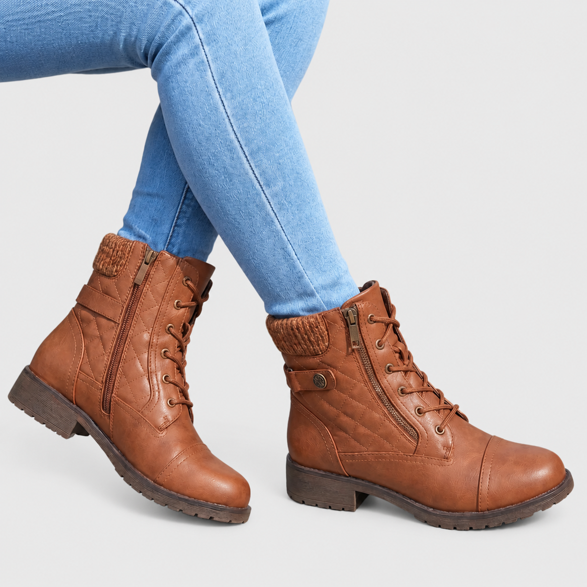 Beatrice - Women's Quilted Leather Ankle Boots with Side Zip