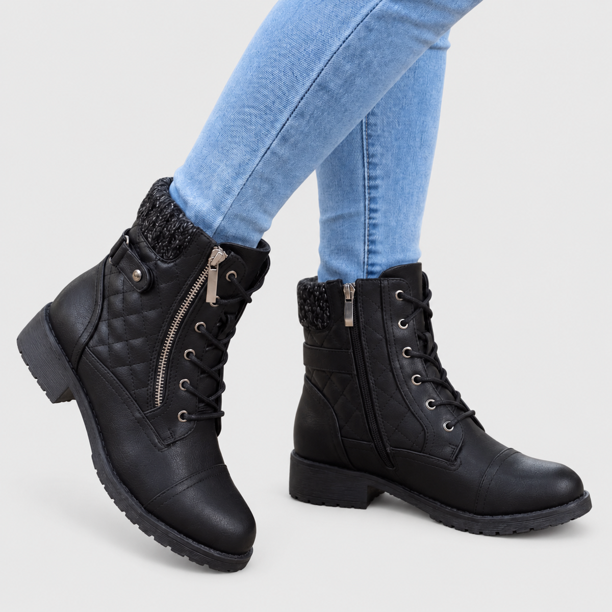 Beatrice - Women's Quilted Leather Ankle Boots with Side Zip
