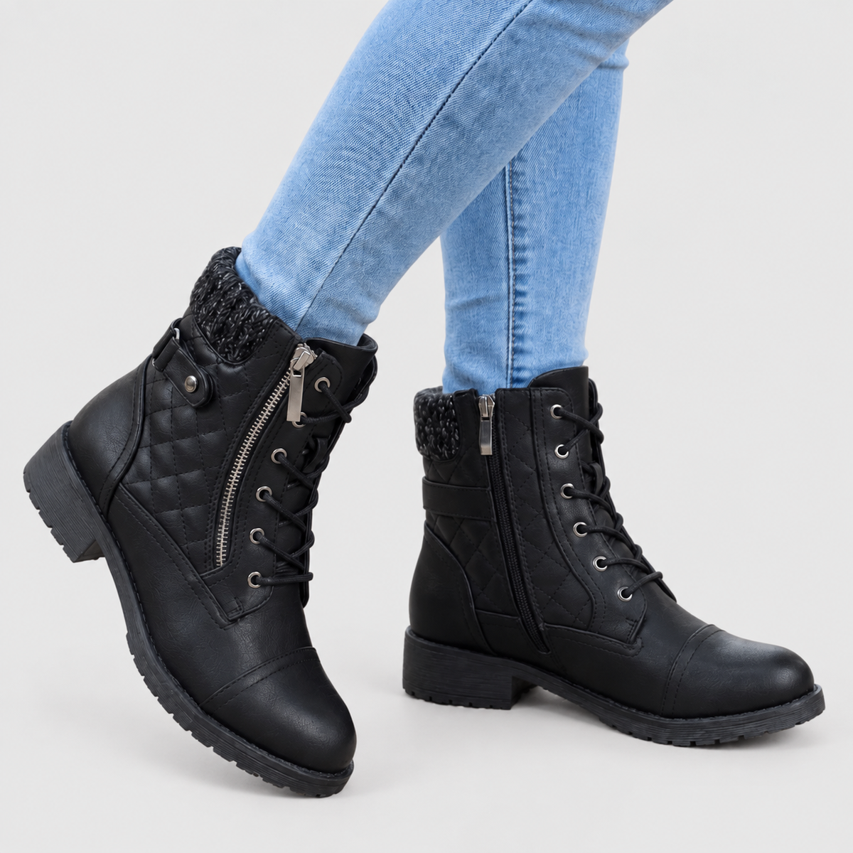 Beatrice - Women's Quilted Leather Ankle Boots with Side Zip