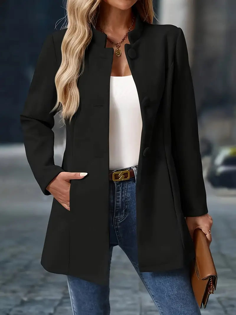 Beatrix - Women's Long Button-Up Blazer Coat