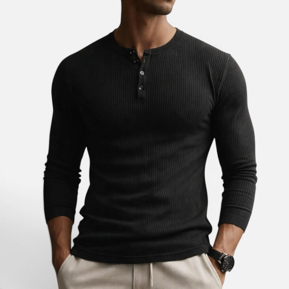 Benedict - Men's Ribbed  Long-Sleeve Henley Shirt