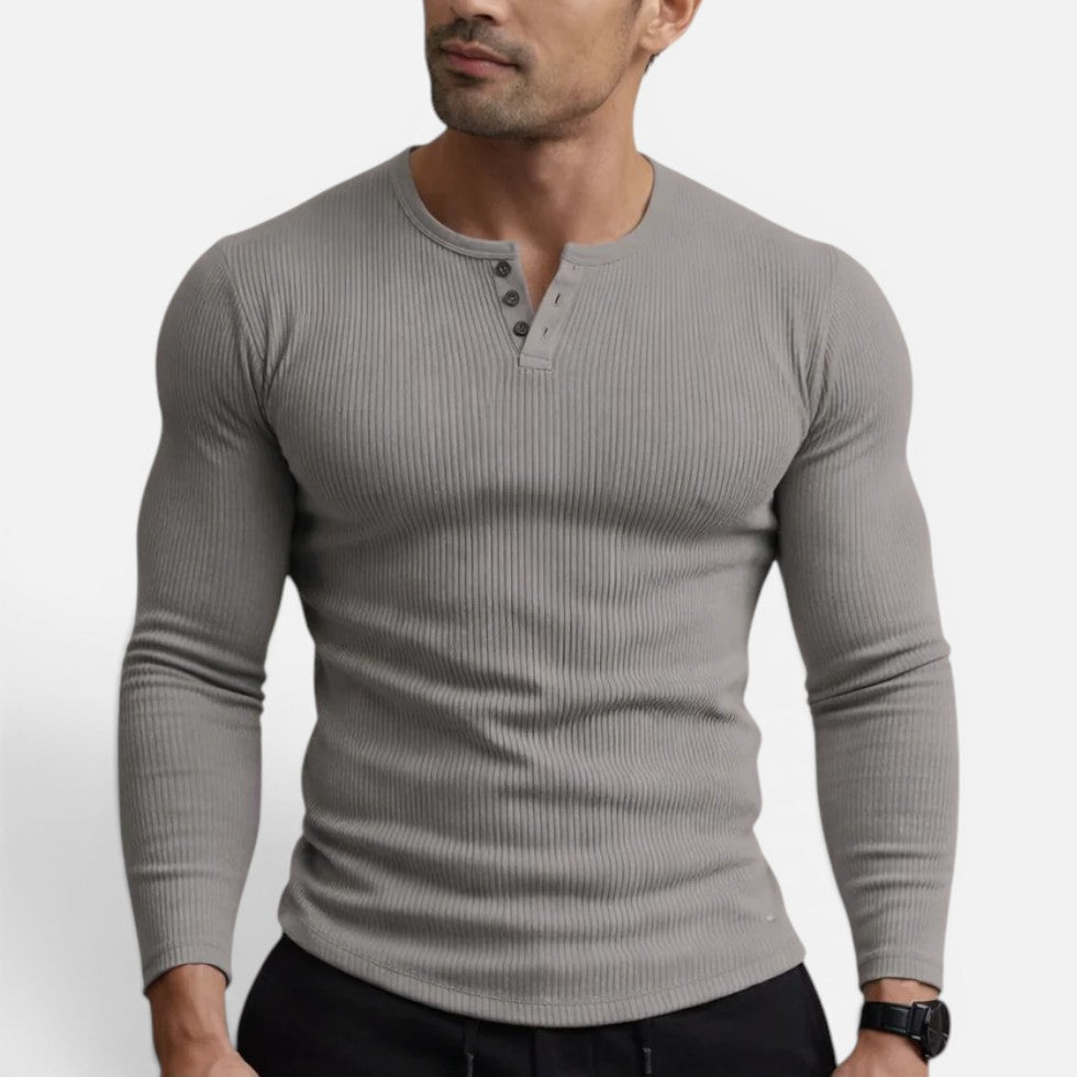 Benedict - Men's Ribbed  Long-Sleeve Henley Shirt