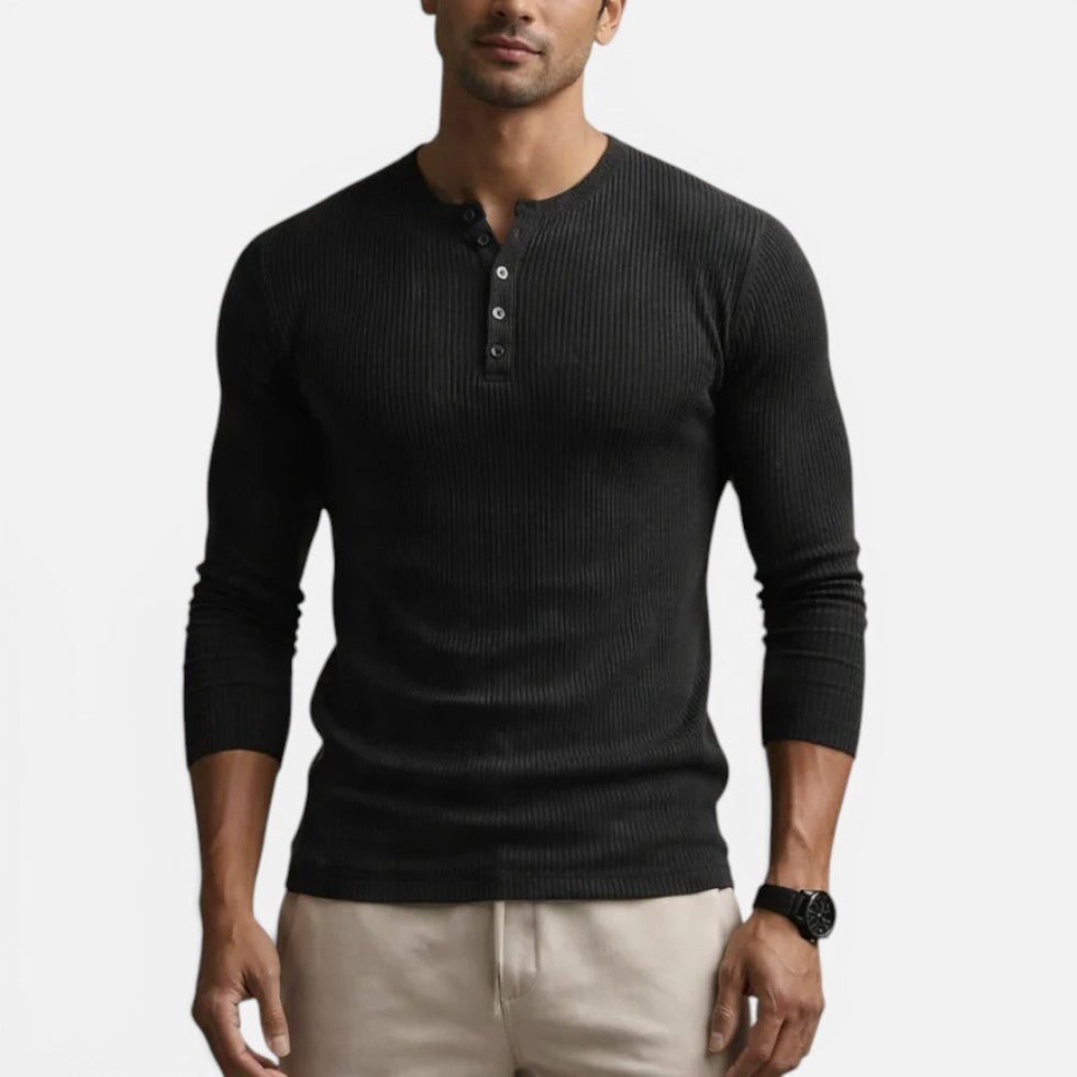 Benedict - Men's Ribbed  Long-Sleeve Henley Shirt