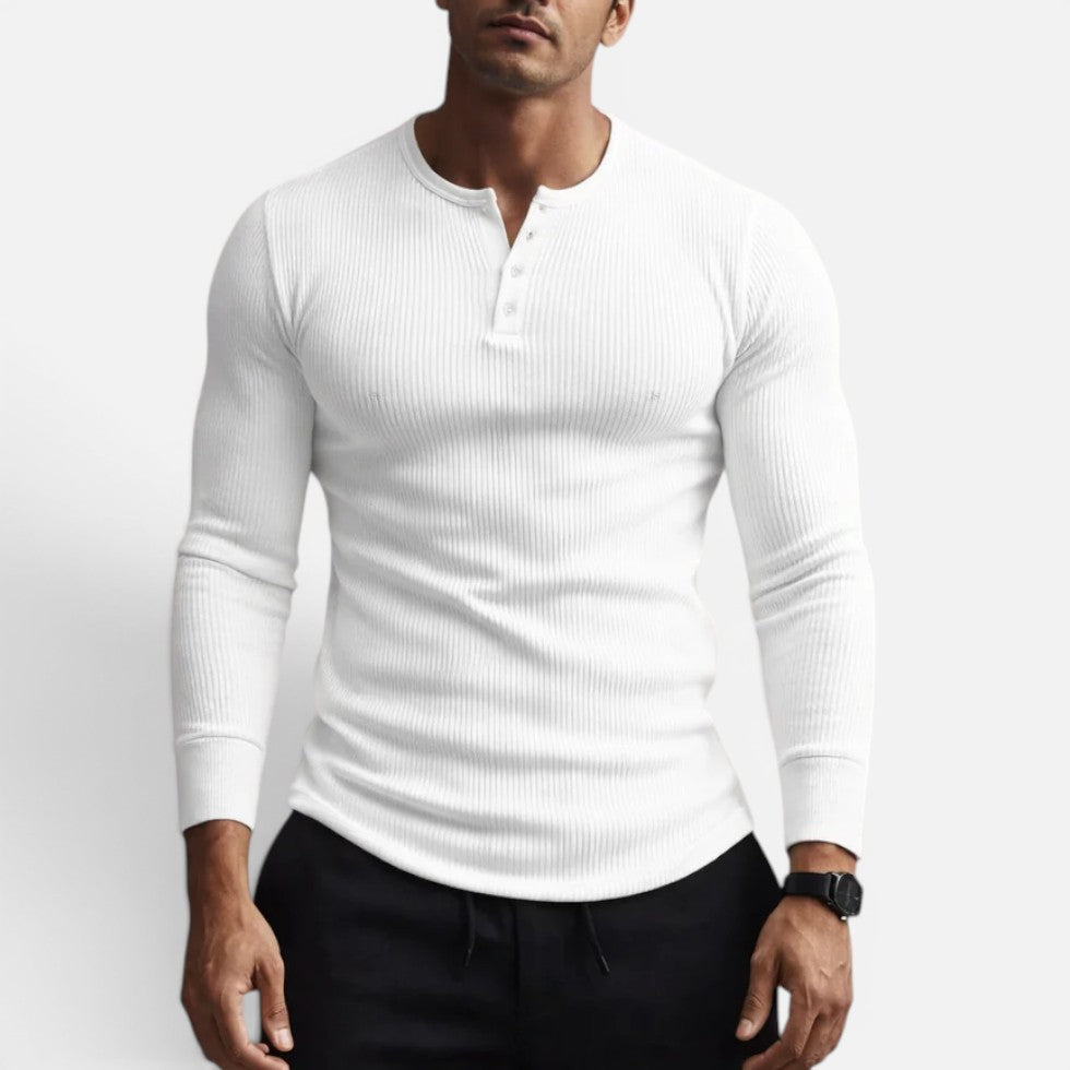 Benedict - Men's Ribbed  Long-Sleeve Henley Shirt