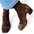 Bess - Women's Suede Square Toe Block Heel Boots