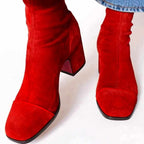 Bess - Women's Suede Square Toe Block Heel Boots