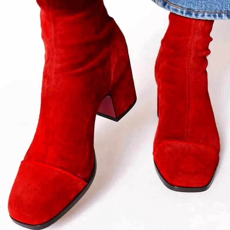 Bess - Women's Suede Square Toe Block Heel Boots