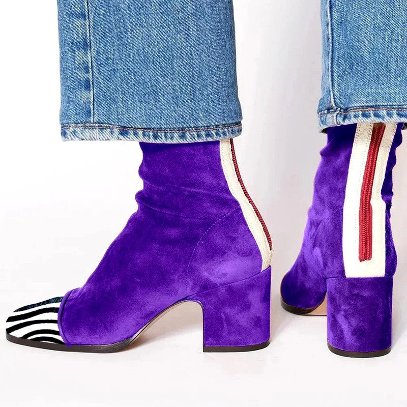 Bess - Women's Suede Square Toe Block Heel Boots