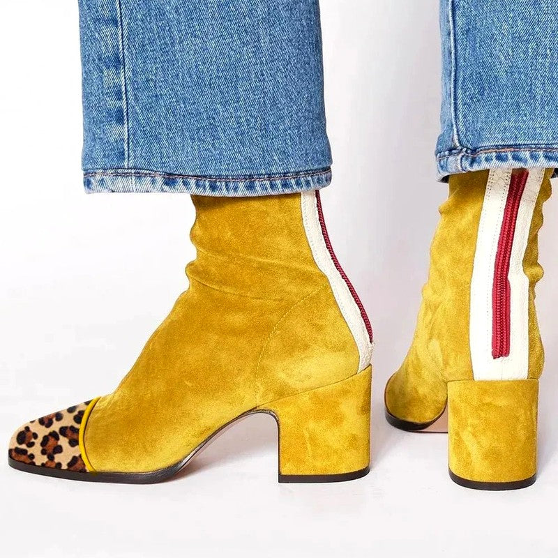 Bess - Women's Suede Square Toe Block Heel Boots