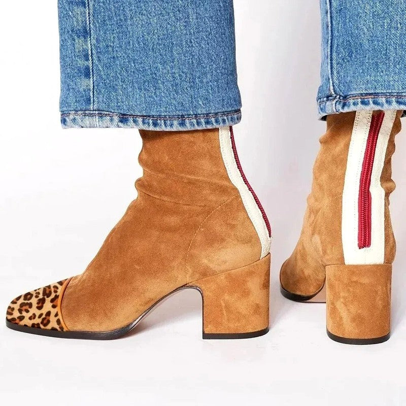 Bess - Women's Suede Square Toe Block Heel Boots
