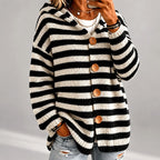 Bree - Women's Striped Button Front Hooded Cardigan 1