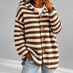 Bree - Women's Striped Button Front Hooded Cardigan 2
