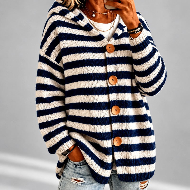 Bree - Women's Striped Button Front Hooded Cardigan 3