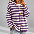 Bree - Women's Striped Button Front Hooded Cardigan 5