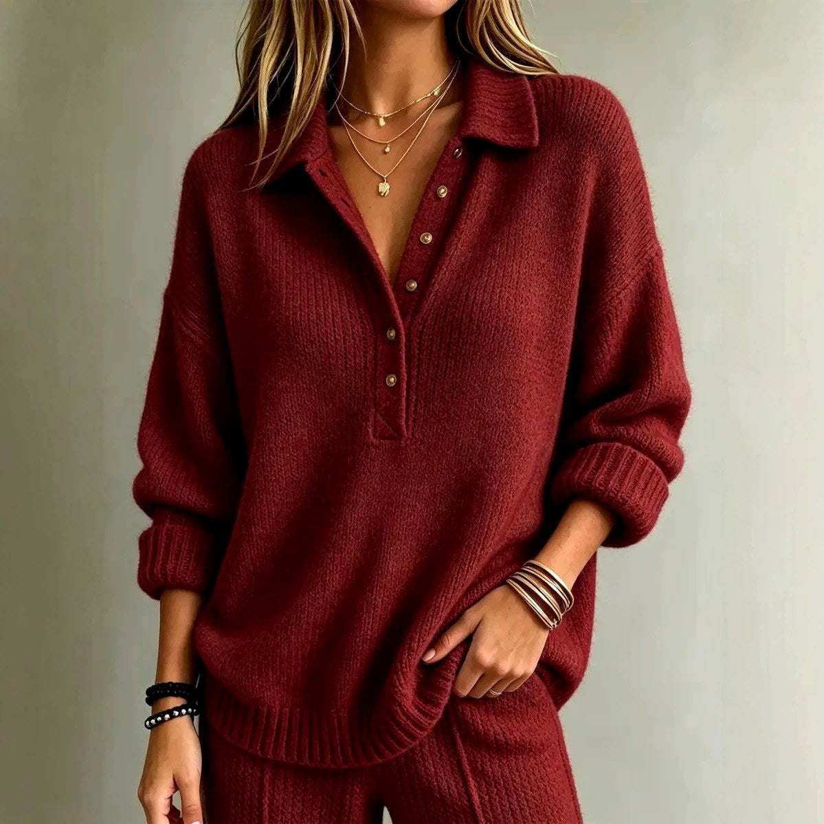 Brigid - Women's Collared Oversized Knit Sweater 3