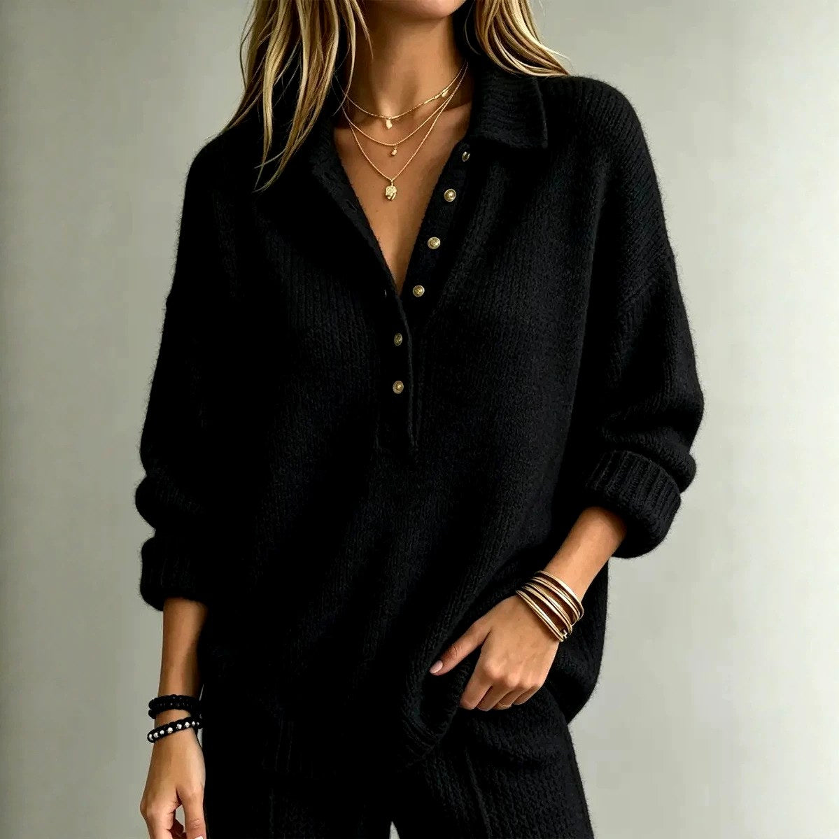 Brigid - Women's Collared Oversized Knit Sweater 4