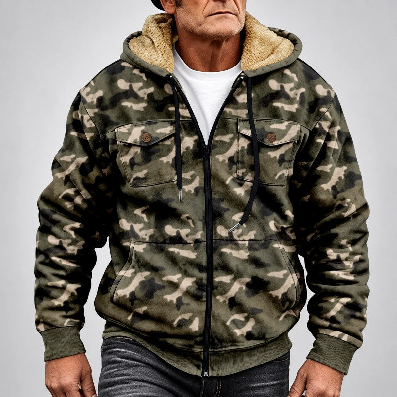 Cael - Men's Camouflage Fleece-Lined Hooded Jacket 2