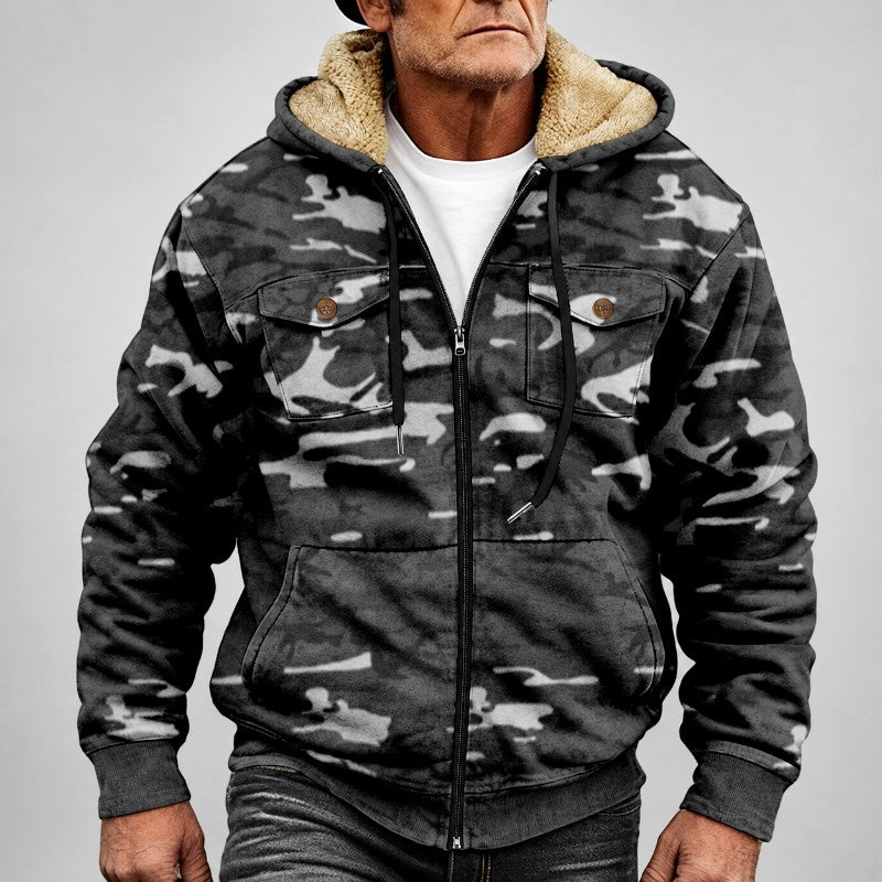 Cael - Men's Camouflage Fleece-Lined Hooded Jacket 4
