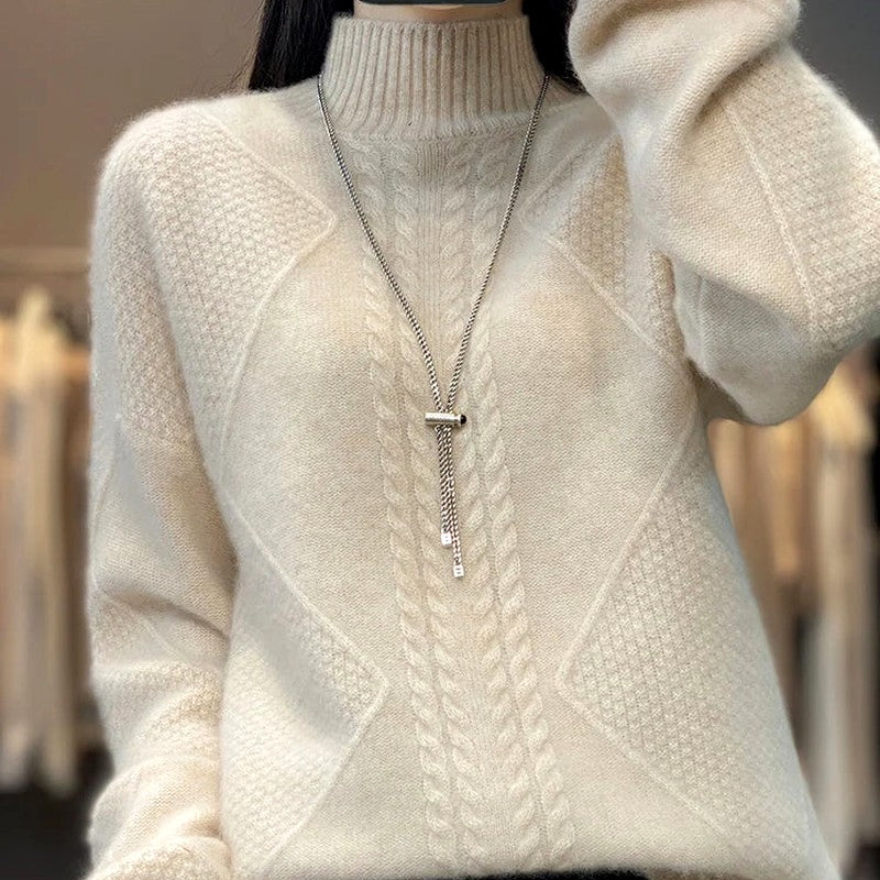 Caprice - Women's Cashmere Mock Neck Cable Sweater 2