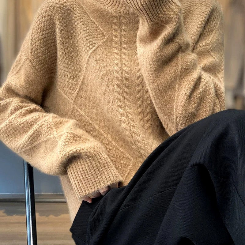 Caprice - Women's Cashmere Mock Neck Cable Sweater 9