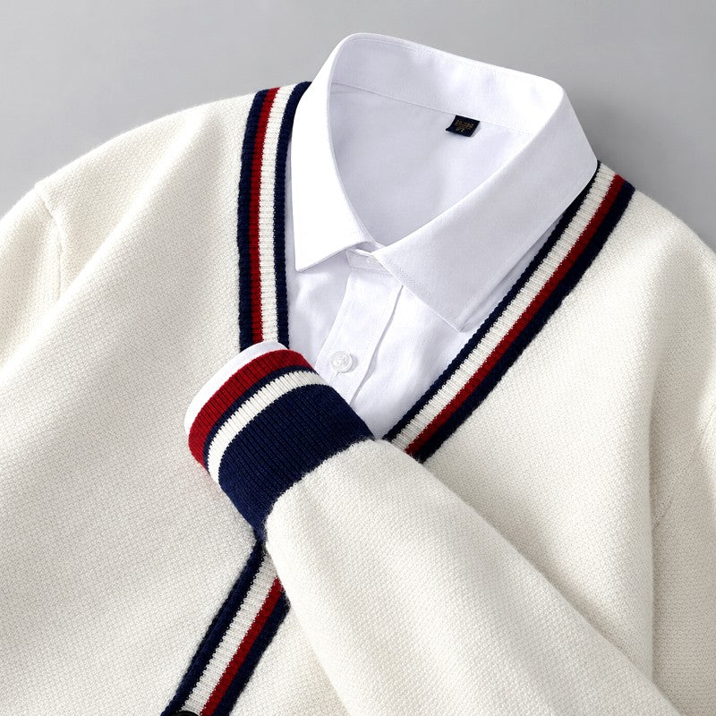 Carlito - Men's Striped V-Neck Button-Front Cardigan 4