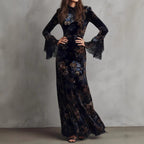 Carmel - Women's Floral Velvet Lace Sleeve Evening Dress 1
