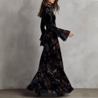 Carmel - Women's Floral Velvet Lace Sleeve Evening Dress 3
