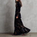 Carmel - Women's Floral Velvet Lace Sleeve Evening Dress 4