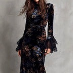 Carmel - Women's Floral Velvet Lace Sleeve Evening Dress 5