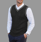 Casimir - Men's Cable Knit Vest with Contrast Stripe Trim