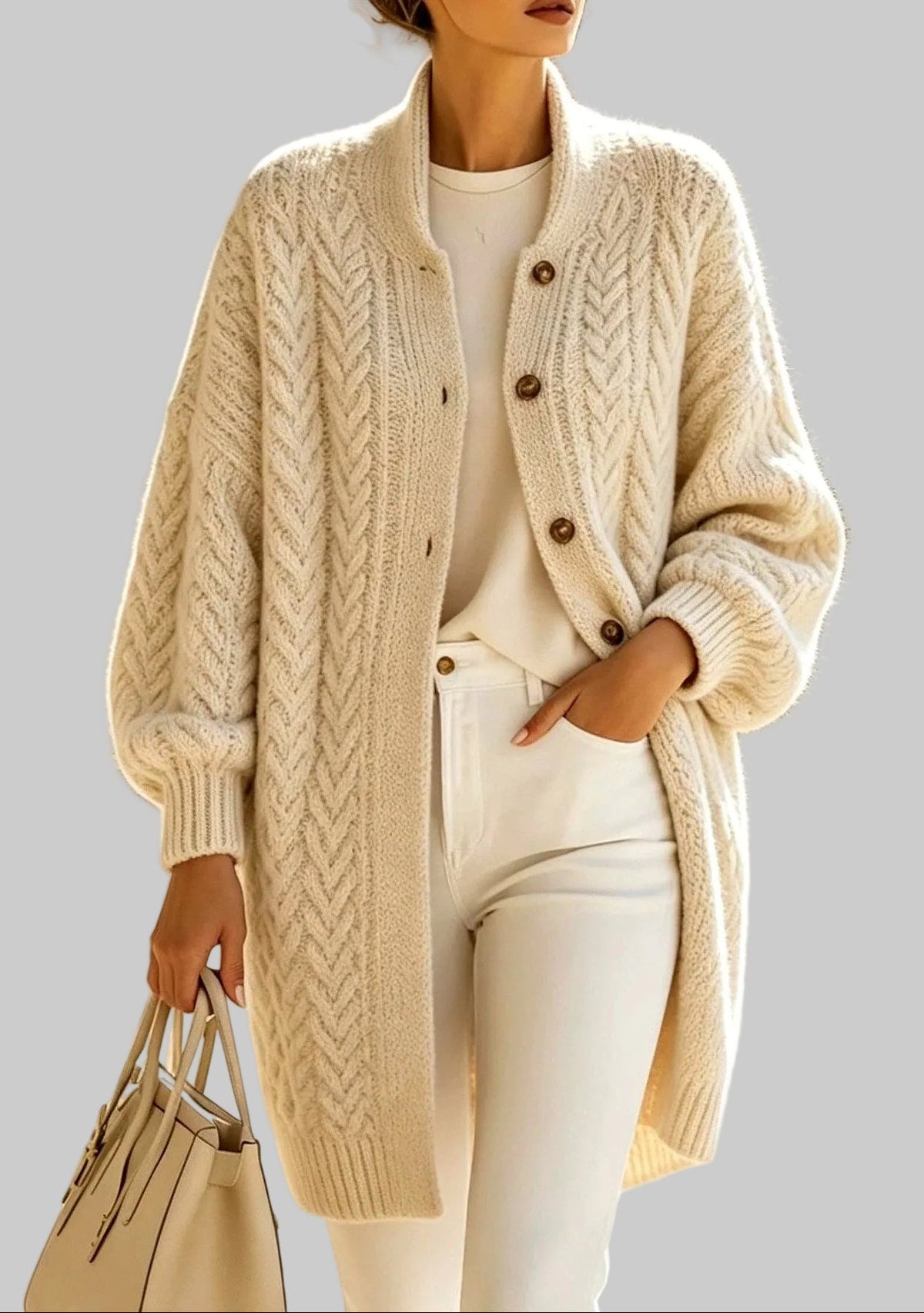 Cassandra - Women's Long Cable Knit Cardigan 2