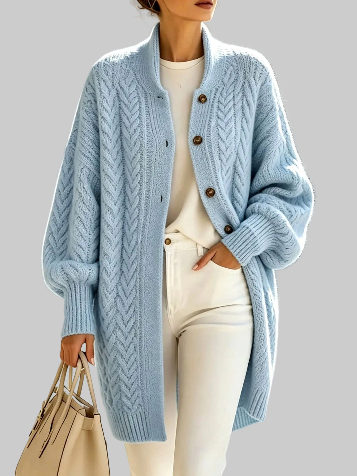 Cassandra - Women's Long Cable Knit Cardigan 3