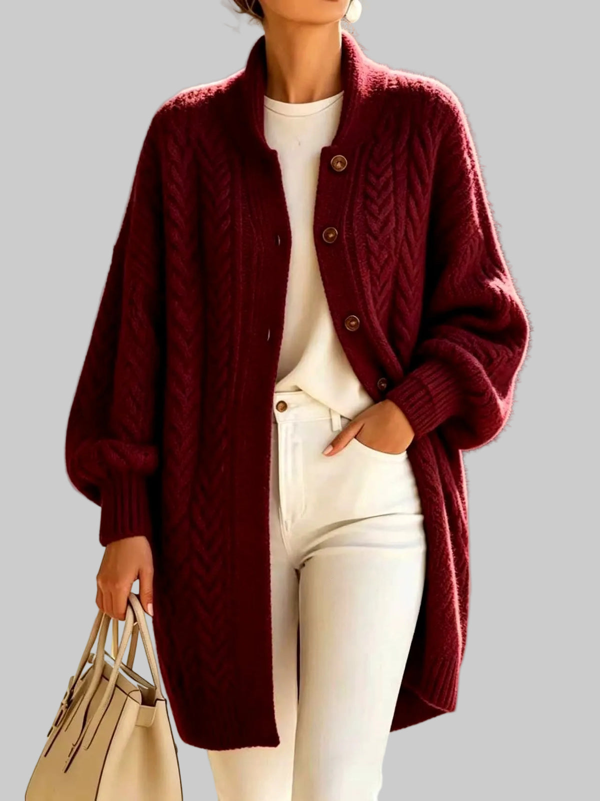 Cassandra - Women's Long Cable Knit Cardigan 4