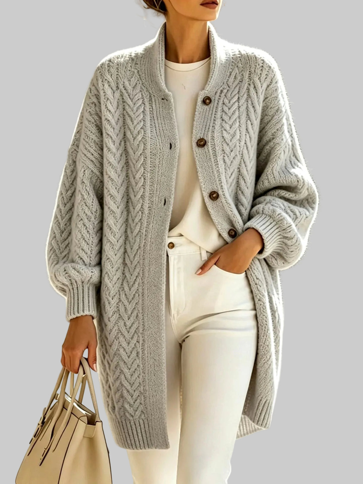 Cassandra - Women's Long Cable Knit Cardigan 5