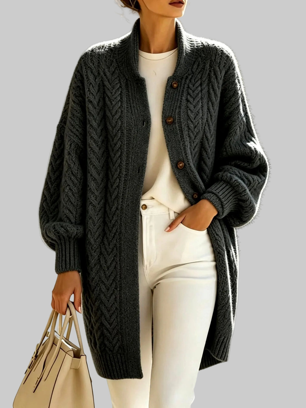 Cassandra - Women's Long Cable Knit Cardigan 6