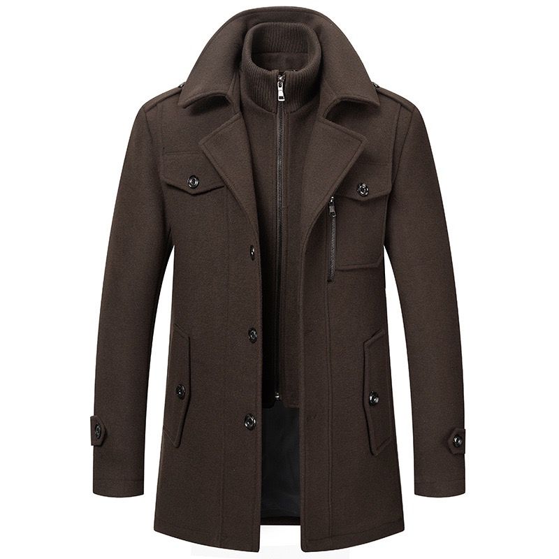 Cassian - Men's Wool-Blend Overcoat with Removable Knit Collar