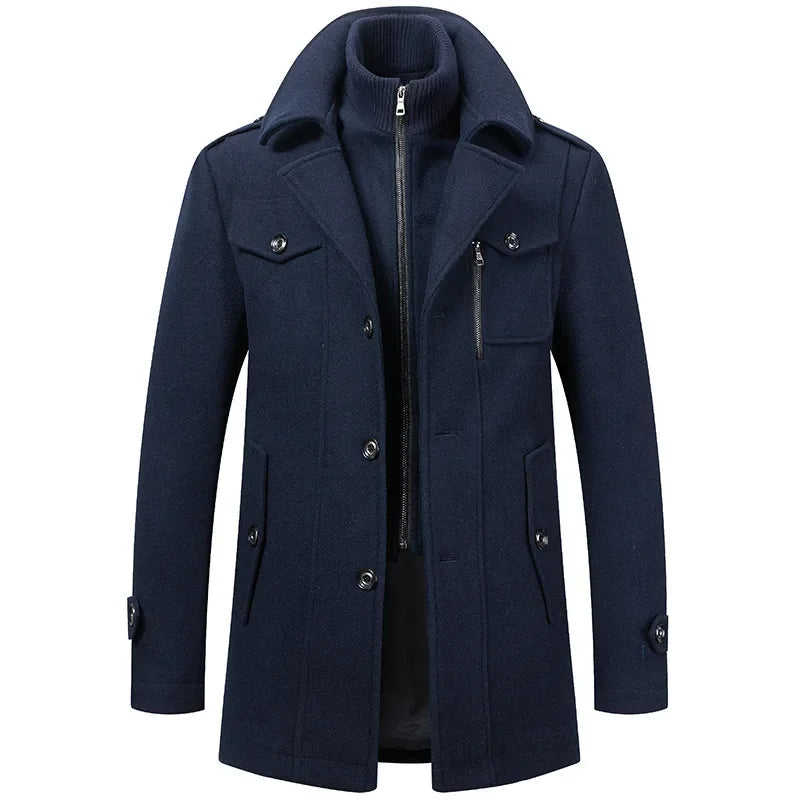 Cassian - Men's Wool-Blend Overcoat with Removable Knit Collar