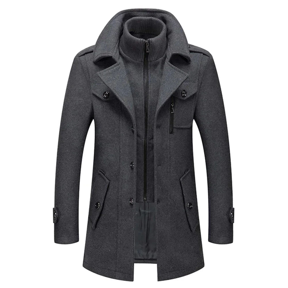 Cassian - Men's Wool-Blend Overcoat with Removable Knit Collar