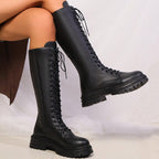 Cecilia - Women's Lace-Up Knee-High Combat Boots 