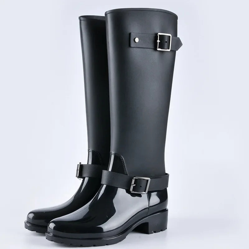 Celeste - Women's Waterproof Tall Rain Boots with Buckle Details
